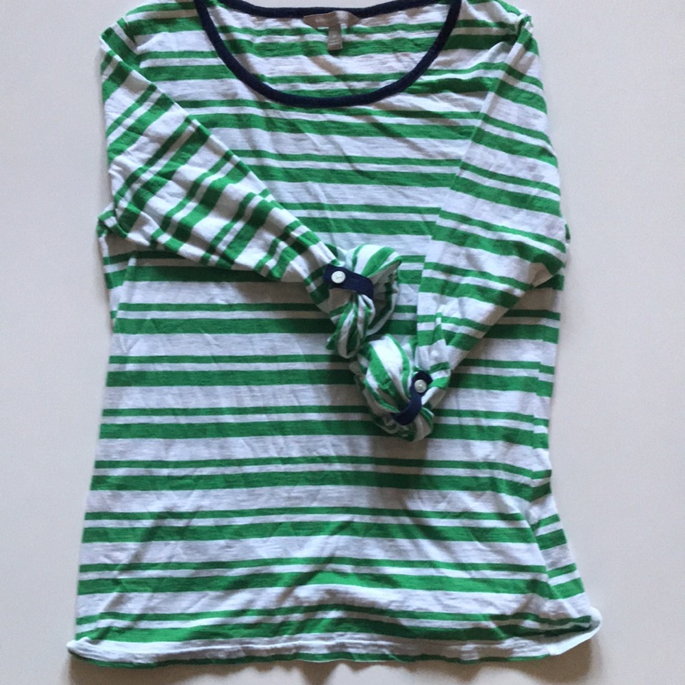 Banana Republic-green/white striped shirt-M